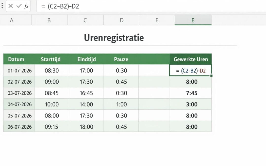 Urenregistratie in Excel in 2026. Zo bereken en registreer je gewerkte uren